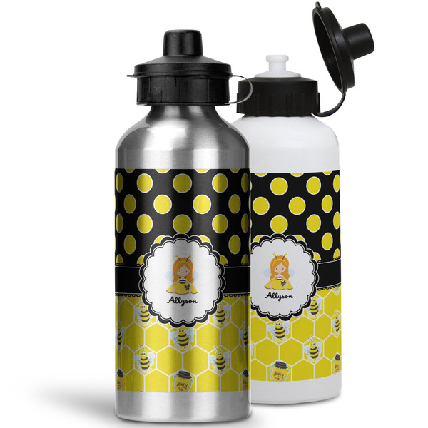 Honeycomb, Bees & Polka Dots Aluminum Water Bottles - MAIN (white &silver)