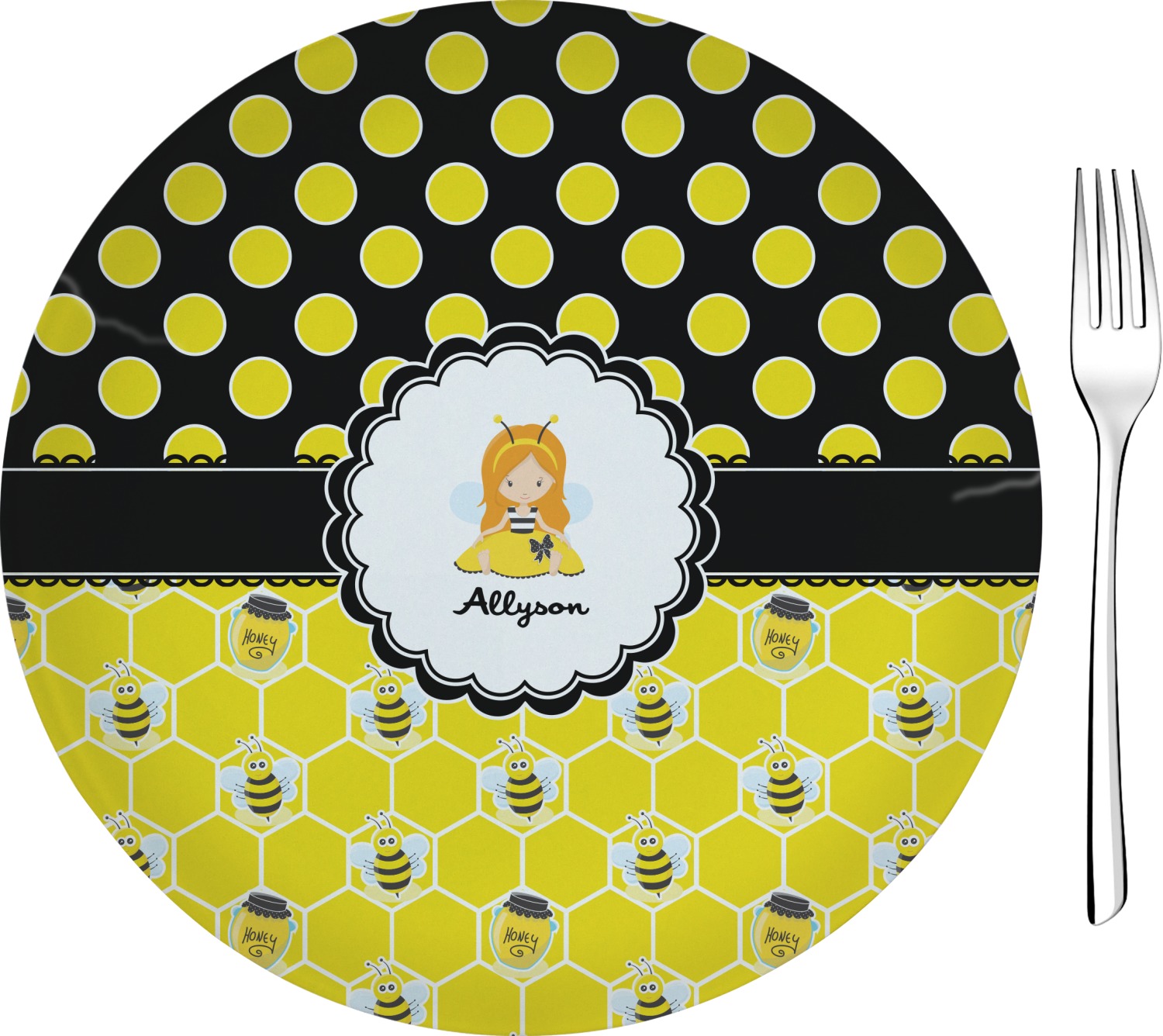 Bees & Polka Dots 8" Glass Appetizer / Dessert Plates