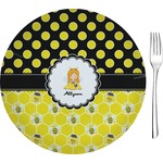 Honeycomb, Bees & Polka Dots Glass Appetizer / Dessert Plate 8" (Personalized)