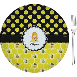 Honeycomb, Bees & Polka Dots 8" Glass Appetizer / Dessert Plates - Single or Set (Personalized)