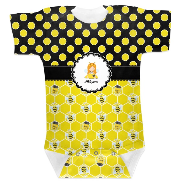 Custom Honeycomb, Bees & Polka Dots Baby Bodysuit 0-3 (Personalized)