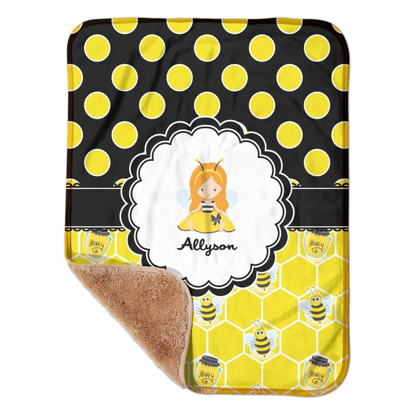 Custom Honeycomb, Bees & Polka Dots Sherpa Baby Blanket - 30" x 40" w/ Name or Text