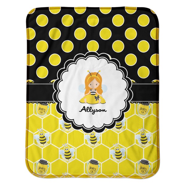 Honeycomb, Bees & Polka Dots Baby Sherpa Blanket - Flat
