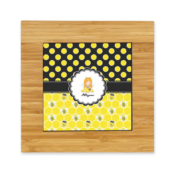 Custom Honeycomb, Bees & Polka Dots Bamboo Trivet with Ceramic Tile Insert (Personalized)