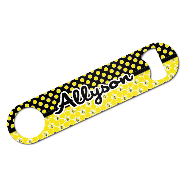 Custom Honeycomb, Bees & Polka Dots Bar Bottle Opener - White w/ Name or Text