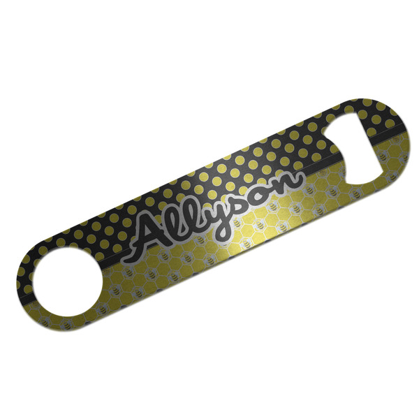 Custom Honeycomb, Bees & Polka Dots Bar Bottle Opener - Silver w/ Name or Text