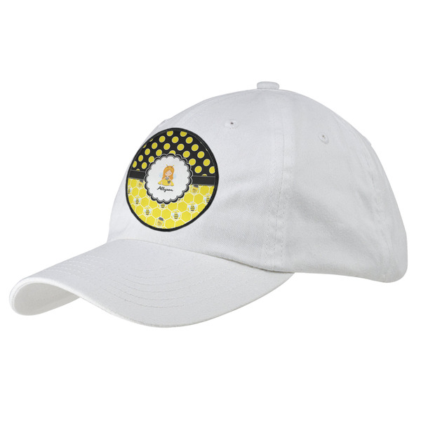 Custom Honeycomb, Bees & Polka Dots Baseball Cap - White (Personalized)