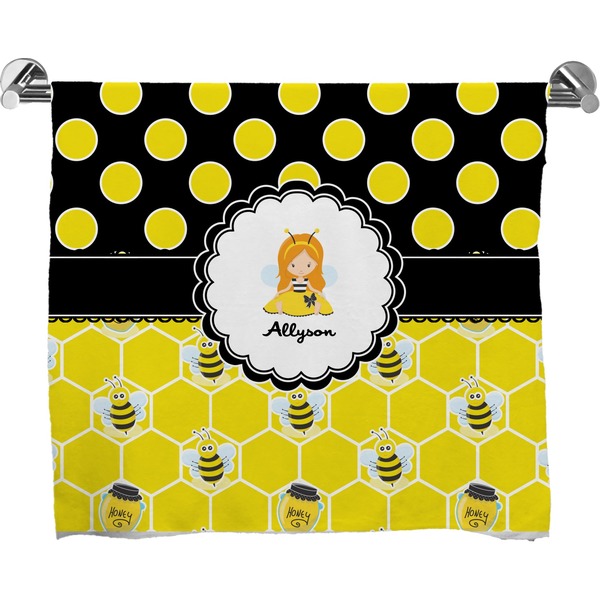 Custom Honeycomb, Bees & Polka Dots Bath Towel (Personalized)