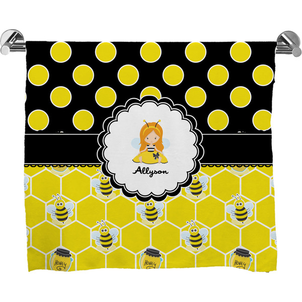 Custom Honeycomb, Bees & Polka Dots Bath Towel (Personalized)