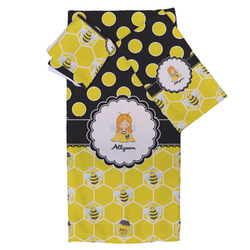 Honeycomb, Bees & Polka Dots Bath Towel Set - 3 Pcs (Personalized)