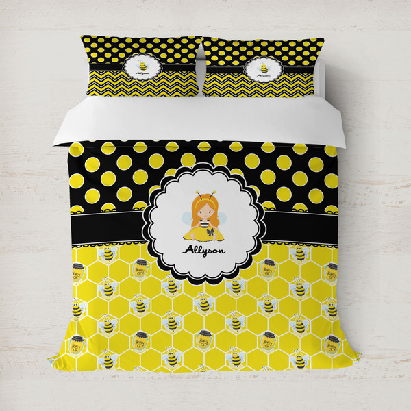 Custom Honeycomb, Bees & Polka Dots Duvet Cover Set - Full / Queen (Personalized)