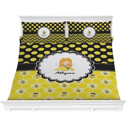 Honeycomb, Bees & Polka Dots Comforter Set - King (Personalized)
