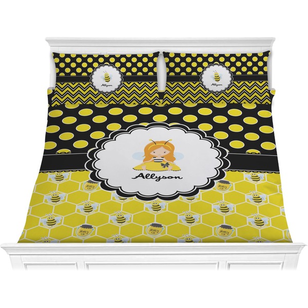 Custom Honeycomb, Bees & Polka Dots Comforter Set - King (Personalized)