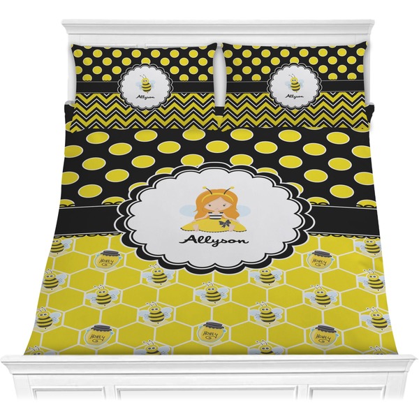 Custom Honeycomb, Bees & Polka Dots Comforter Set - Full / Queen (Personalized)