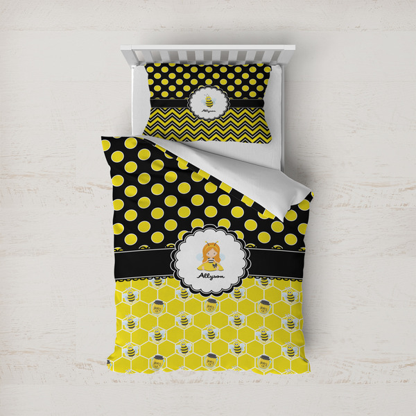 Custom Honeycomb, Bees & Polka Dots Duvet Cover Set - Twin (Personalized)