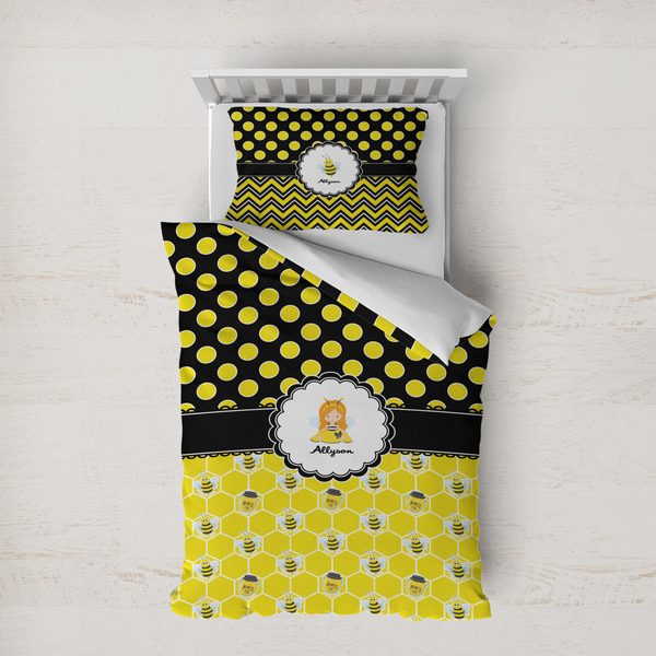 Custom Honeycomb, Bees & Polka Dots Duvet Cover Set - Twin XL (Personalized)