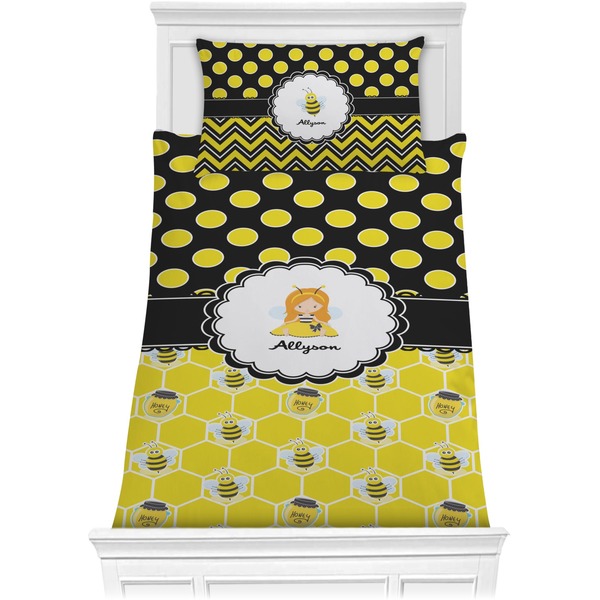 Custom Honeycomb, Bees & Polka Dots Comforter Set - Twin XL (Personalized)