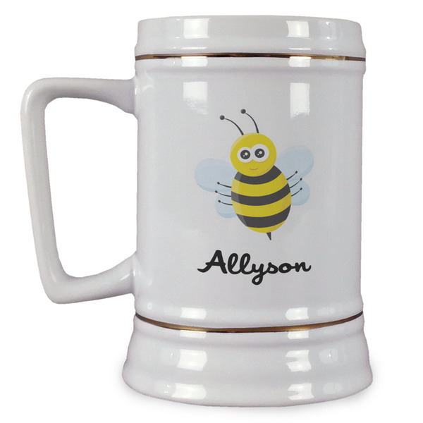 Custom Honeycomb, Bees & Polka Dots Beer Stein (Personalized)