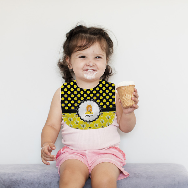 Honeycomb, Bees & Polka Dots Bib Lifestyle Girl