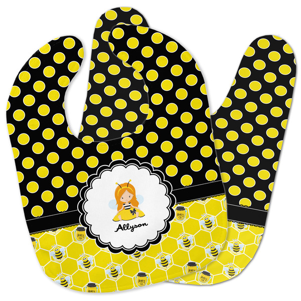 Custom Honeycomb, Bees & Polka Dots Baby Bib w/ Name or Text