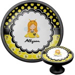 Honeycomb, Bees & Polka Dots Cabinet Knob (Black) (Personalized)