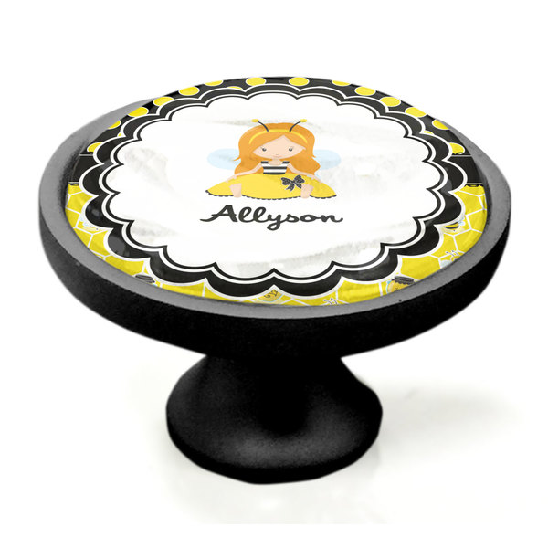 Honeycomb, Bees & Polka Dots Black Custom Cabinet Knob (Side)