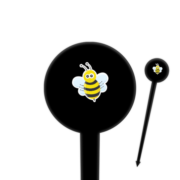 Custom Honeycomb, Bees & Polka Dots 4" Round Plastic Food Picks - Black - Single Sided (Personalized)