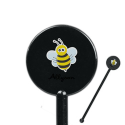 Honeycomb, Bees & Polka Dots 5.5" Round Plastic Stir Sticks - Black - Single Sided (Personalized)