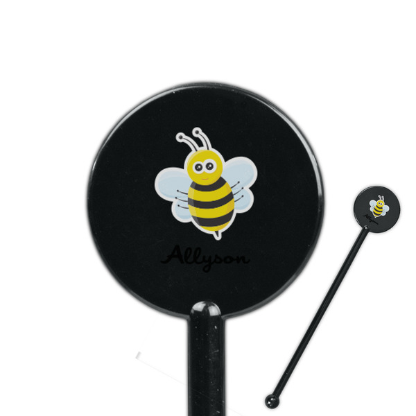 Custom Honeycomb, Bees & Polka Dots 5.5" Round Plastic Stir Sticks - Black - Single Sided (Personalized)