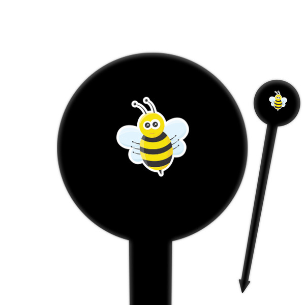 Custom Honeycomb, Bees & Polka Dots 6" Round Plastic Food Picks - Black - Single Sided (Personalized)