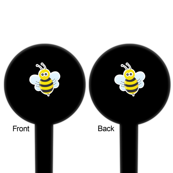 Honeycomb, Bees & Polka Dots Black Plastic 6" Food Pick - Round - Double Sided - Front & Back