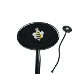 Honeycomb, Bees & Polka Dots 7" Oval Plastic Stir Sticks - Black - Single Sided (Personalized)