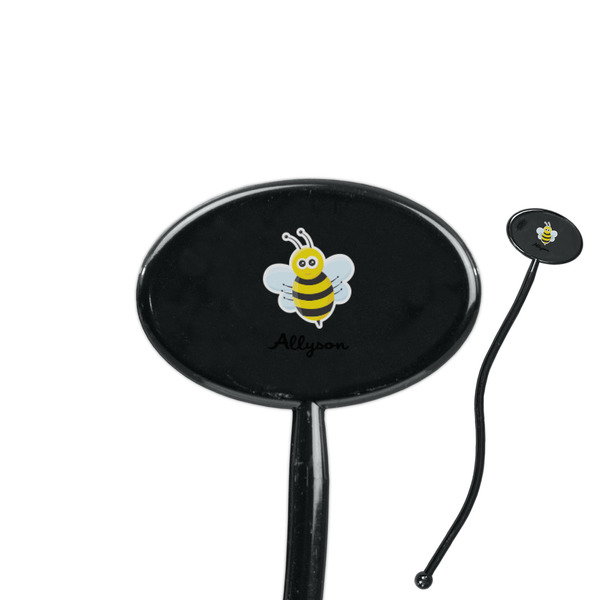 Custom Honeycomb, Bees & Polka Dots 7" Oval Plastic Stir Sticks - Black - Single Sided (Personalized)