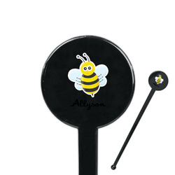 Honeycomb, Bees & Polka Dots 7" Round Plastic Stir Sticks - Black - Single Sided (Personalized)