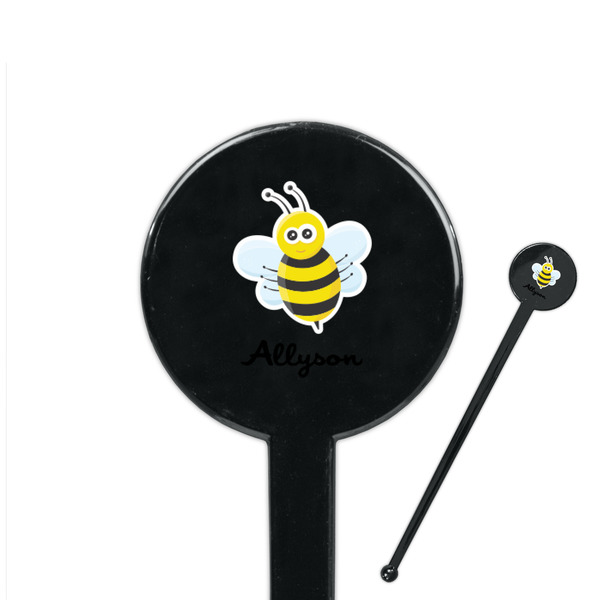 Custom Honeycomb, Bees & Polka Dots 7" Round Plastic Stir Sticks - Black - Single Sided (Personalized)