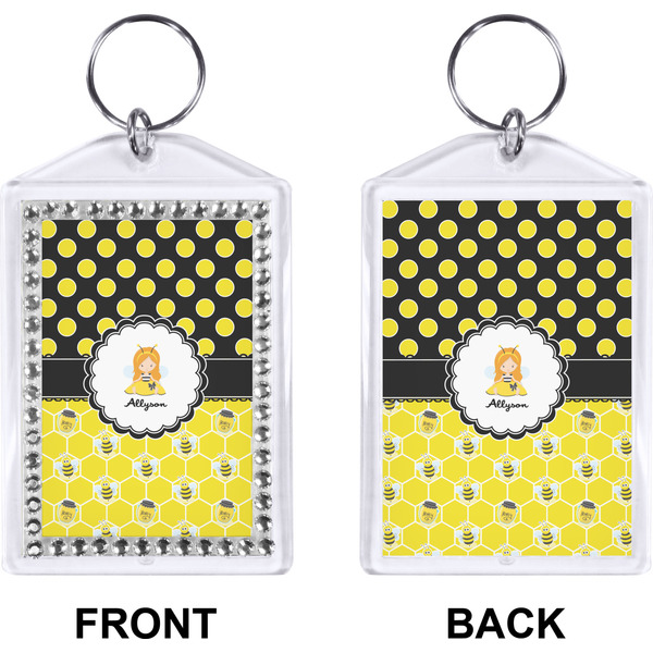 Honeycomb, Bees & Polka Dots Bling Keychain (Front + Back)