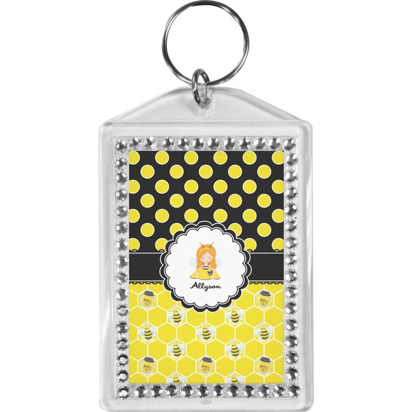 Custom Honeycomb, Bees & Polka Dots Bling Keychain (Personalized)