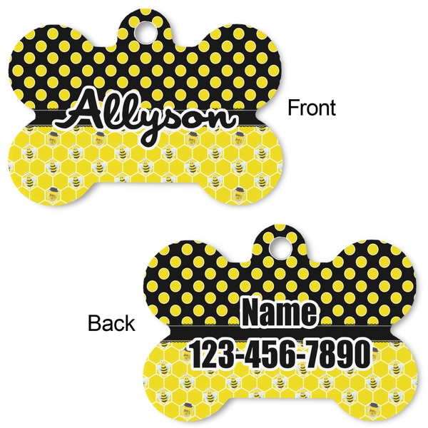 Honeycomb, Bees & Polka Dots Bone Shaped Dog ID Tag - Large - Approval