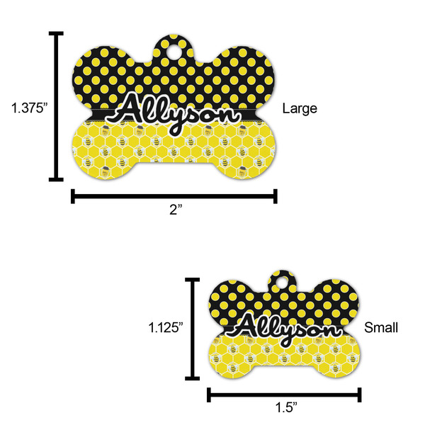 Honeycomb, Bees & Polka Dots Bone Shaped Dog ID Tag - Large - Scale