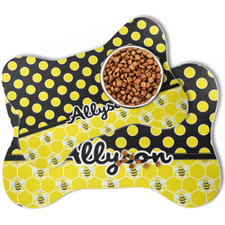 Honeycomb, Bees & Polka Dots Bone Shaped Dog Food Mat (Personalized)