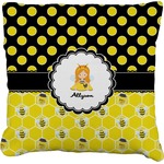 Honeycomb, Bees & Polka Dots Faux-Linen Throw Pillow 18" (Personalized)
