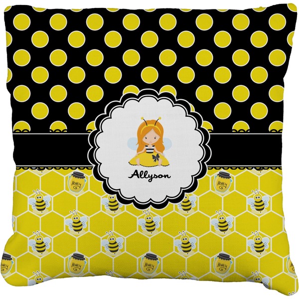 Custom Honeycomb, Bees & Polka Dots Faux-Linen Throw Pillow 18" (Personalized)