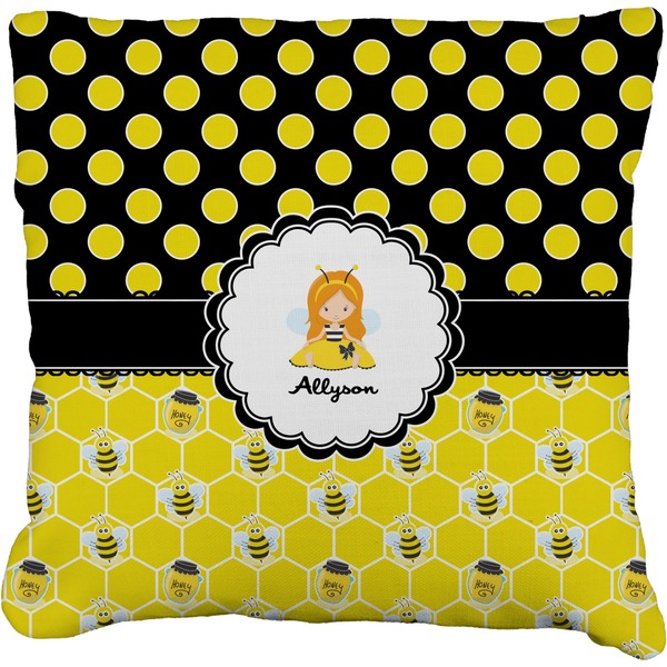 Custom Honeycomb, Bees & Polka Dots Faux-Linen Throw Pillow 26" (Personalized)