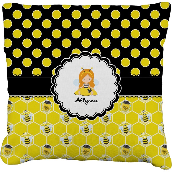 Custom Honeycomb, Bees & Polka Dots Faux-Linen Throw Pillow (Personalized)