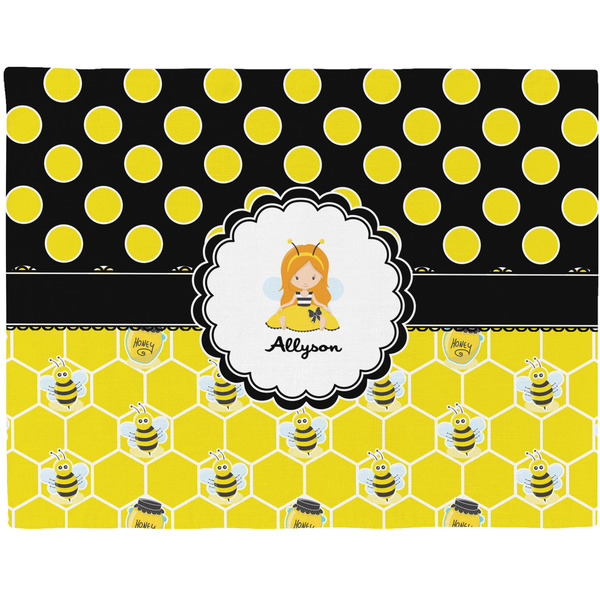 Custom Honeycomb, Bees & Polka Dots Woven Fabric Placemat - Twill w/ Name or Text