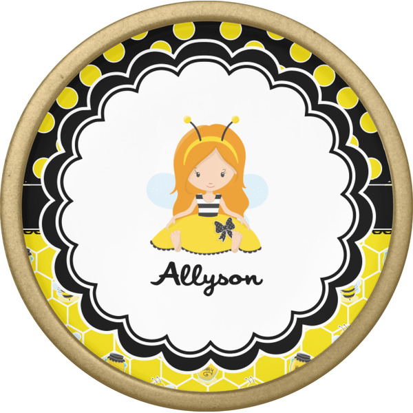 Honeycomb, Bees & Polka Dots Cabinet Knob - Gold - Front