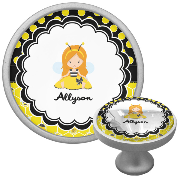Custom Honeycomb, Bees & Polka Dots Cabinet Knob (Silver) (Personalized)