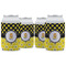 Honeycomb, Bees & Polka Dots Can Cooler (12 oz) - Set of 4 w/ Name or Text
