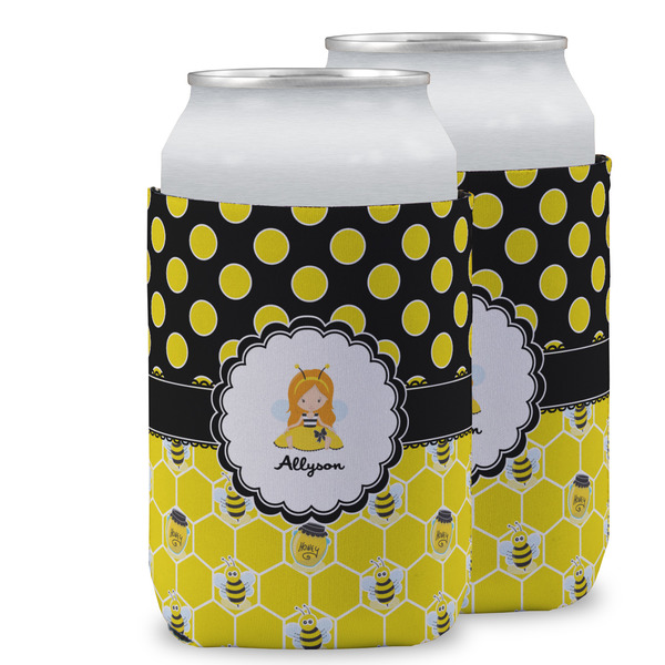 Custom Honeycomb, Bees & Polka Dots Can Cooler (12 oz) w/ Name or Text