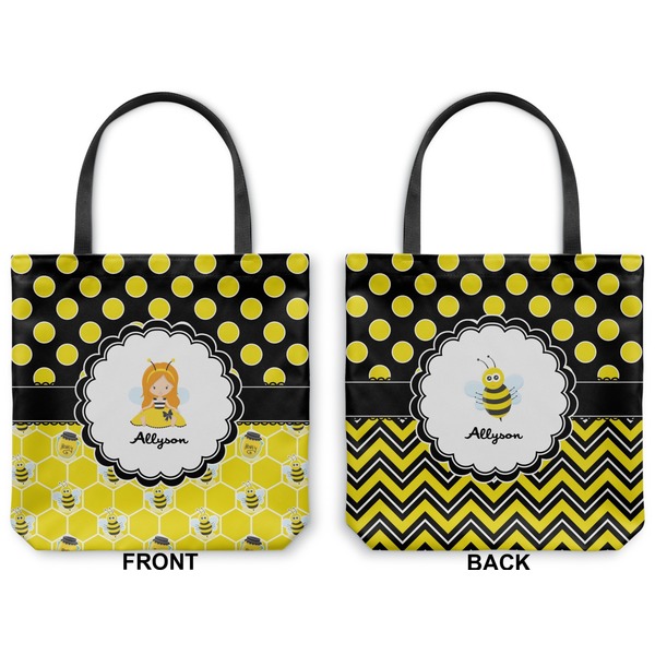 Honeycomb, Bees & Polka Dots Canvas Tote - Front and Back